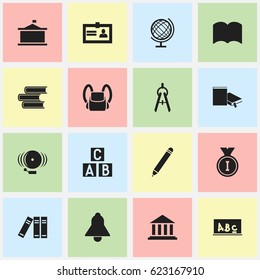 Set Of 16 Editable Science Icons. Includes Symbols Such As Bookmark, Ring, Alphabet Cube And More. Can Be Used For Web, Mobile, UI And Infographic Design.