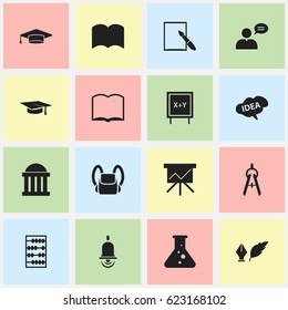Set Of 16 Editable Science Icons. Includes Symbols Such As Dictionary, Mind, Schoolbag And More. Can Be Used For Web, Mobile, UI And Infographic Design.