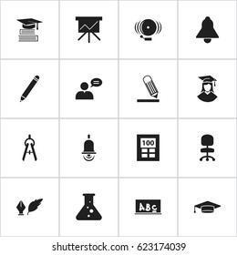 Set Of 16 Editable Science Icons. Includes Symbols Such As Chemistry, Ring, Calculator And More. Can Be Used For Web, Mobile, UI And Infographic Design.