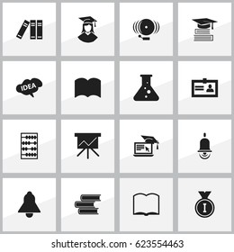 Set Of 16 Editable Science Icons. Includes Symbols Such As Bell, Education, Chart Board And More. Can Be Used For Web, Mobile, UI And Infographic Design.