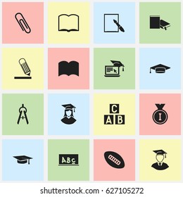 Set Of 16 Editable Science Icons. Includes Symbols Such As School Board, Bookmark, Graduation Hat And More. Can Be Used For Web, Mobile, UI And Infographic Design.