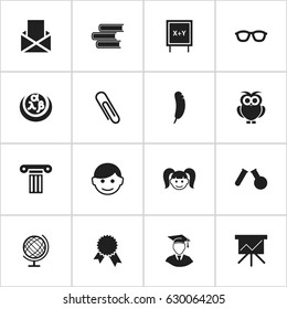 Set Of 16 Editable Science Icons. Includes Symbols Such As Staple, Phial, Diplomaed Male And More. Can Be Used For Web, Mobile, UI And Infographic Design.