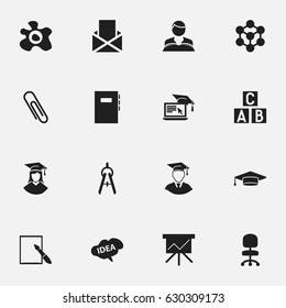 Set Of 16 Editable Science Icons. Includes Symbols Such As Math Tool, Diplomaed Male, Staple And More. Can Be Used For Web, Mobile, UI And Infographic Design.