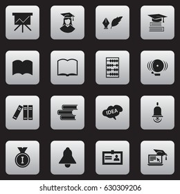 Set Of 16 Editable Science Icons. Includes Symbols Such As Certification, Mind, Arithmetic And More. Can Be Used For Web, Mobile, UI And Infographic Design.