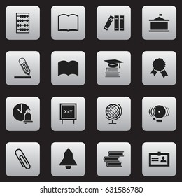 Set Of 16 Editable Science Icons. Includes Symbols Such As Writing, Certification, Library And More. Can Be Used For Web, Mobile, UI And Infographic Design.