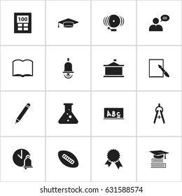 Set Of 16 Editable Science Icons. Includes Symbols Such As Thinking Man, Pencil, Chemistry And More. Can Be Used For Web, Mobile, UI And Infographic Design.