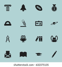 Set Of 16 Editable Science Icons. Includes Symbols Such As Bookshelf, Semicircle Ruler, Certification And More. Can Be Used For Web, Mobile, UI And Infographic Design.