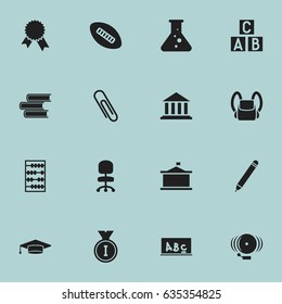 Set Of 16 Editable Science Icons. Includes Symbols Such As School Board, Alphabet Cube, Pencil And More. Can Be Used For Web, Mobile, UI And Infographic Design.