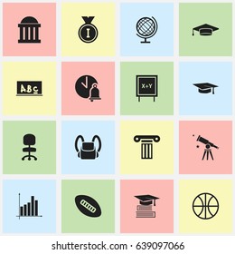 Set Of 16 Editable Science Icons. Includes Symbols Such As Blackboard, Binoculars, Graduation Hat And More. Can Be Used For Web, Mobile, UI And Infographic Design.