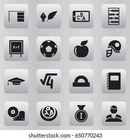 Set Of 16 Editable Science Icons. Includes Symbols Such As Graduate, Studying Boy, Table And More. Can Be Used For Web, Mobile, UI And Infographic Design.
