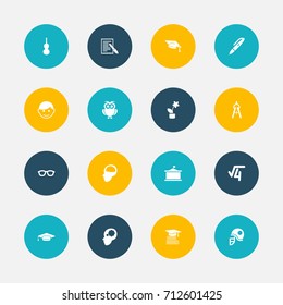 Set Of 16 Editable Science Icons. Includes Symbols Such As Graduate, Spectacles, Math Root And More. Can Be Used For Web, Mobile, UI And Infographic Design.