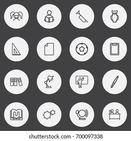 Set Of 16 Editable Science Outline Icons. Includes Symbols Such As Ball, Document, Children And More. Can Be Used For Web, Mobile, UI And Infographic Design.