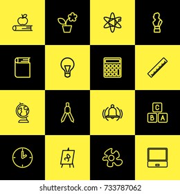 Set Of 16 Editable Science Outline Icons. Includes Symbols Such As A B C, Straightedge, Ring And More. Can Be Used For Web, Mobile, UI And Infographic Design.