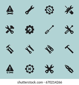 Set Of 16 Editable Service Icons. Includes Symbols Such As Handle Hit, Instrument, Wrench Hammer. Can Be Used For Web, Mobile, UI And Infographic Design.