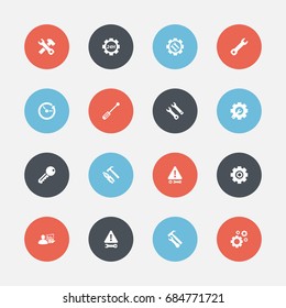 Set Of 16 Editable Service Icons. Includes Symbols Such As Wrench Hammer, Caution, Time And More. Can Be Used For Web, Mobile, UI And Infographic Design.
