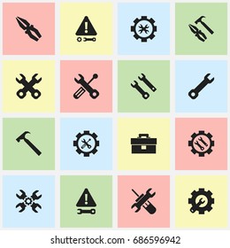Set Of 16 Editable Service Icons. Includes Symbols Such As Wrench Repair, Caution, Service And More. Can Be Used For Web, Mobile, UI And Infographic Design.