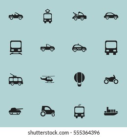 Set Of 16 Editable Shipment Icons. Includes Symbols Such As Wagon, Weapon, Airship And More. Can Be Used For Web, Mobile, UI And Infographic Design.