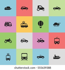 Set Of 16 Editable Shipment Icons. Includes Symbols Such As Drophead Coupe, Cable Railway, Ship And More. Can Be Used For Web, Mobile, UI And Infographic Design.