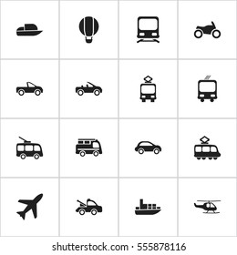 Set Of 16 Editable Shipment Icons. Includes Symbols Such As Auto, Cable Railway, Airship And More. Can Be Used For Web, Mobile, UI And Infographic Design.