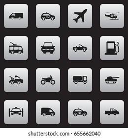 Set Of 16 Editable Shipment Icons. Includes Symbols Such As Travel Pickup, Cab, Helicopter And More. Can Be Used For Web, Mobile, UI And Infographic Design.