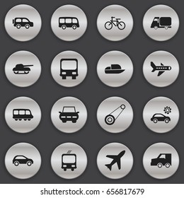 Set Of 16 Editable Shipment Icons. Includes Symbols Such As Hatchback, City Drive, Motorbus And More. Can Be Used For Web, Mobile, UI And Infographic Design.