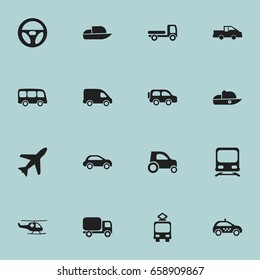 Set Of 16 Editable Shipment Icons. Includes Symbols Such As Aircraft, Car Vehicle, Emergency Copter And More. Can Be Used For Web, Mobile, UI And Infographic Design.