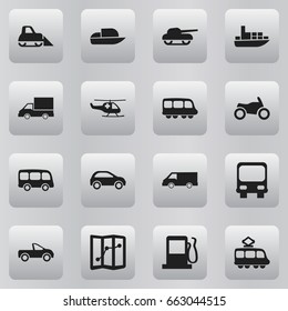 Set Of 16 Editable Shipment Icons. Includes Symbols Such As Fuel, Weapon, Tractor And More. Can Be Used For Web, Mobile, UI And Infographic Design.