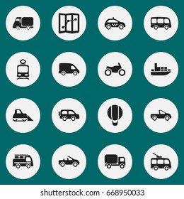 Set Of 16 Editable Shipment Icons. Includes Symbols Such As Navigation, Truck, Carriage And More. Can Be Used For Web, Mobile, UI And Infographic Design.