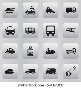 Set Of 16 Editable Shipment Icons. Includes Symbols Such As Repairing, Weapon, Autobus And More. Can Be Used For Web, Mobile, UI And Infographic Design.