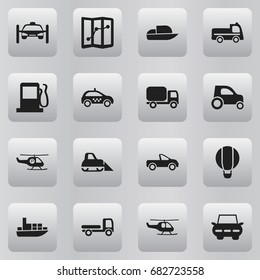 Set Of 16 Editable Shipment Icons. Includes Symbols Such As Washing Auto, Navigation, Airship And More. Can Be Used For Web, Mobile, UI And Infographic Design.