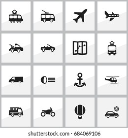 Set Of 16 Editable Shipment Icons. Includes Symbols Such As Motorbike, Aircraft, Navigation And More. Can Be Used For Web, Mobile, UI And Infographic Design.