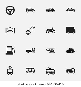 Set Of 16 Editable Shipment Icons. Includes Symbols Such As Cable Railway, Car Vehicle, Spyglass And More. Can Be Used For Web, Mobile, UI And Infographic Design.