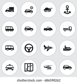 Set Of 16 Editable Shipment Icons. Includes Symbols Such As Weapon, Ship, Airplane And More. Can Be Used For Web, Mobile, UI And Infographic Design.