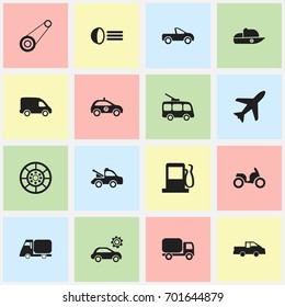 Set Of 16 Editable Shipment Icons. Includes Symbols Such As Moped, Spyglass, Aircraft And More. Can Be Used For Web, Mobile, UI And Infographic Design.