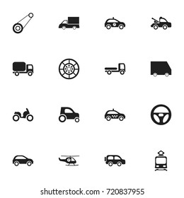Set Of 16 Editable Shipment Icons. Includes Symbols Such As Family Jeep, Camion, Wheel And More. Can Be Used For Web, Mobile, UI And Infographic Design.
