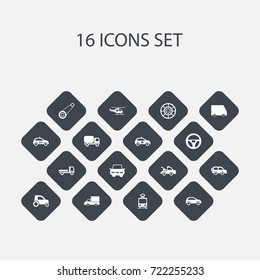 Set Of 16 Editable Shipment Icons. Includes Symbols Such As Auto, Camion, Automobile And More. Can Be Used For Web, Mobile, UI And Infographic Design.
