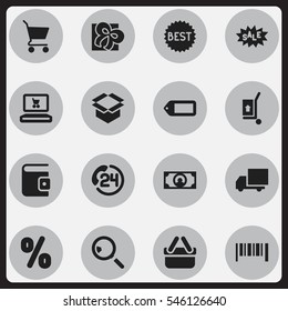 Set Of 16 Editable Shopping Icons. Includes Symbols Such As Cash, Delivery, Badge And More. Can Be Used For Web, Mobile, UI And Infographic Design.