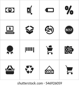 Set Of 16 Editable Shopping Icons. Includes Symbols Such As Striped, Web Trading, Rate And More. Can Be Used For Web, Mobile, UI And Infographic Design.