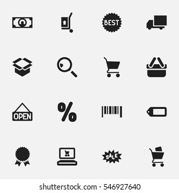 Set Of 16 Editable Shopping Icons. Includes Symbols Such As Research, Medal, Explicit And More. Can Be Used For Web, Mobile, UI And Infographic Design.