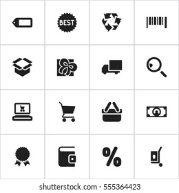 Set Of 16 Editable Shopping Icons. Includes Symbols Such As Medal, Reuse, Cash And More. Can Be Used For Web, Mobile, UI And Infographic Design.