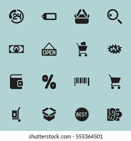 Set Of 16 Editable Shopping Icons. Includes Symbols Such As Label, Striped, Shopping Bag And More. Can Be Used For Web, Mobile, UI And Infographic Design.