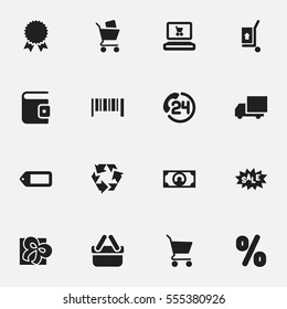 Set Of 16 Editable Shopping Icons. Includes Symbols Such As Backing Call, Billfold, Shopping Bag And More. Can Be Used For Web, Mobile, UI And Infographic Design.