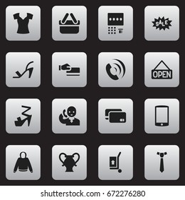 Set Of 16 Editable Shopping Icons. Includes Symbols Such As Pullover, Loan Card, Telephone And More. Can Be Used For Web, Mobile, UI And Infographic Design.