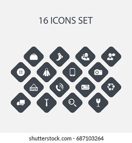 Set Of 16 Editable Shopping Icons. Includes Symbols Such As Telephone, Hosiery, Sheath And More. Can Be Used For Web, Mobile, UI And Infographic Design.
