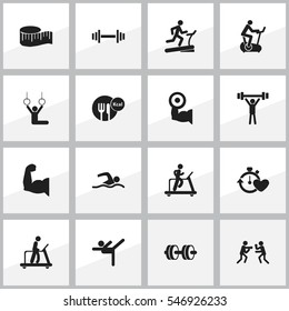 Set Of 16 Editable Sport Icons. Includes Symbols Such As Acrobatics, Jogging, Bodybuilding And More. Can Be Used For Web, Mobile, UI And Infographic Design.