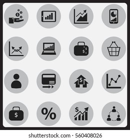 Set Of 16 Editable Statistic Icons. Includes Symbols Such As Banking House, Phone Statistics, Revenue And More. Can Be Used For Web, Mobile, UI And Infographic Design.
