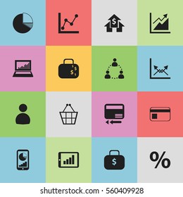 Set Of 16 Editable Statistic Icons. Includes Symbols Such As User, Schema, Circle Diagram And More. Can Be Used For Web, Mobile, UI And Infographic Design.