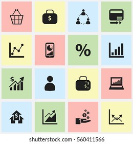 Set Of 16 Editable Statistic Icons. Includes Symbols Such As Transmission, Trading Purse, User And More. Can Be Used For Web, Mobile, UI And Infographic Design.