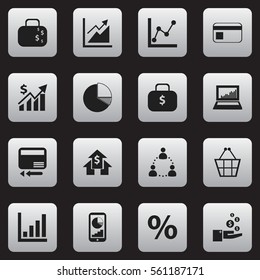 Set Of 16 Editable Statistic Icons. Includes Symbols Such As Phone Statistics, Statistic, Cash Briefcase And More. Can Be Used For Web, Mobile, UI And Infographic Design.