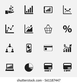 Set Of 16 Editable Statistic Icons. Includes Symbols Such As Progress, Statistic, Bank Payment And More. Can Be Used For Web, Mobile, UI And Infographic Design.